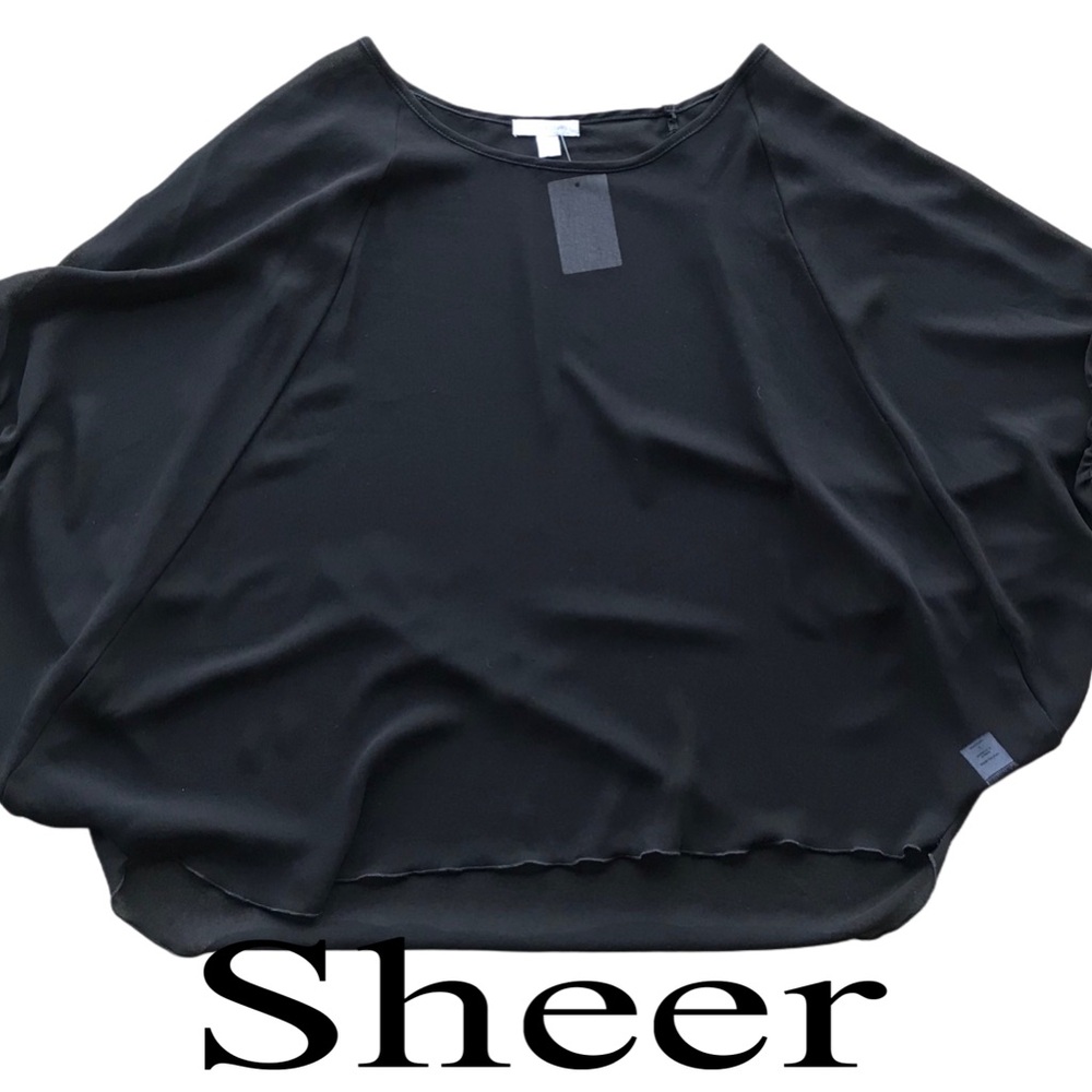 New York And Company Black Sheer Overlay  Women's Top Ruched Sleeve Cape Sexy